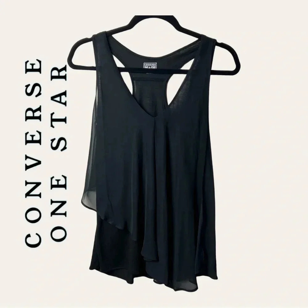 2225. Converse ONE STAR TANK TOP SHEER LAYER ON TOP BLACK SIZE MEDIUM